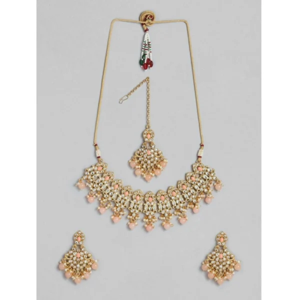 Women's Rose Gold Plated Alloy Necklace & Earings Set (Pink)