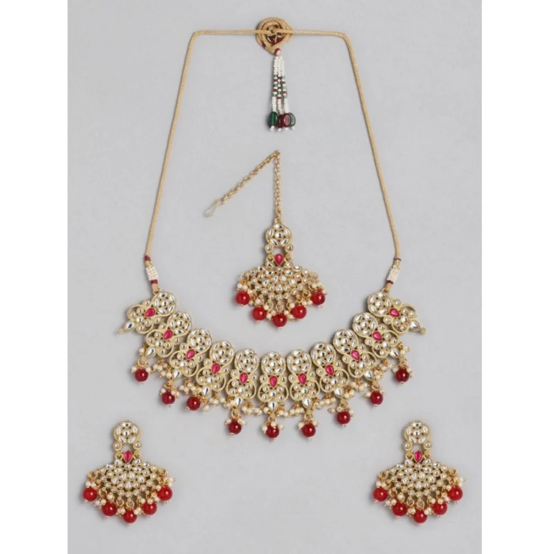 Women's Rose Gold Plated Alloy Necklace & Earings Set (Red)
