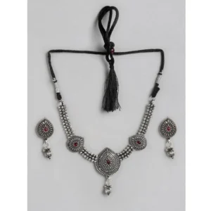 Women's Rose Gold Plated Alloy Necklace & Earings Set (Silver)