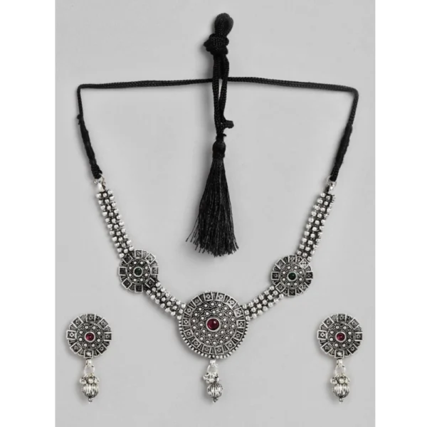 Women's Rose Gold Plated Alloy Necklace & Earings Set (Silver)