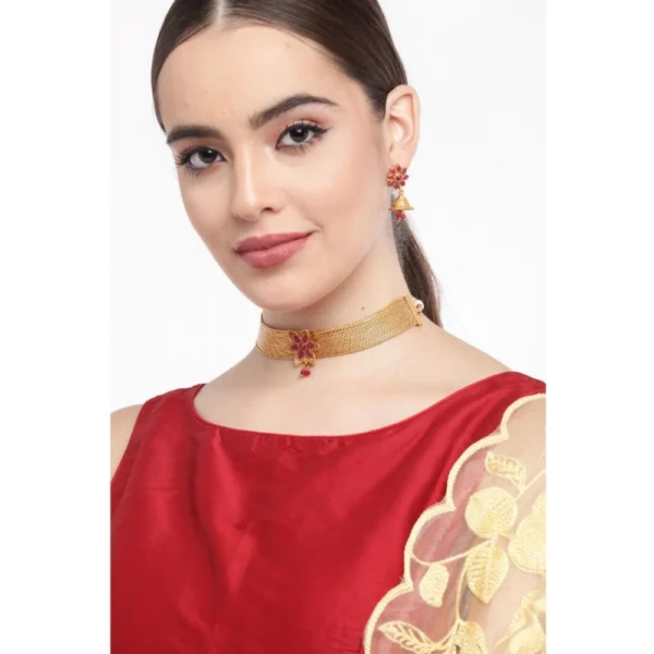Women's Rose Gold Plated Alloy Necklace & Earings Set (Gold) - Image 3