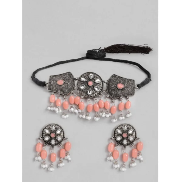 Women's Rose Gold Plated Alloy Necklace & Earings Set (Orange)