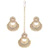 Women's Rose Gold Plated Alloy Kundan Earrings & Mangtikka (White)