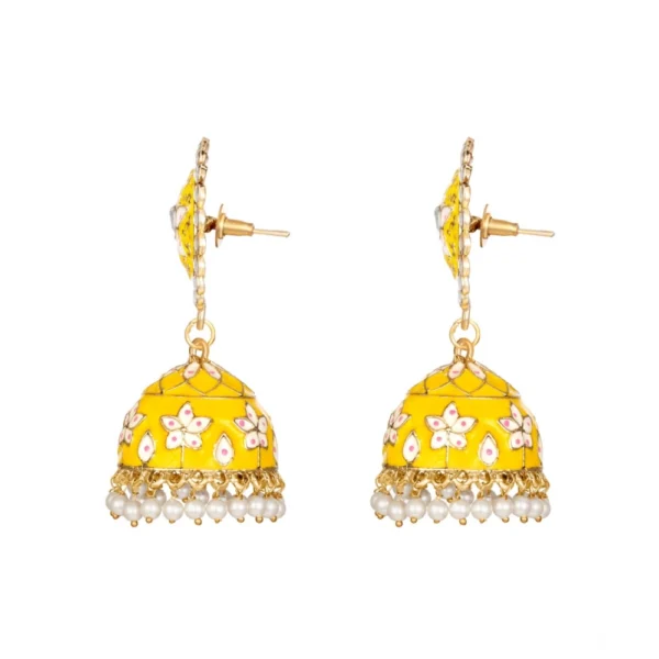 Women's Rose Gold Plated Alloy Earrings (Yellow) - Image 2