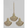 Women's Rose Gold Plated Alloy Kundan Earrings & Mangtikka (White)