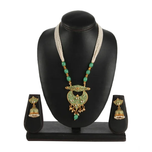 Women's Rose Gold Plated Alloy Necklace & Earings Set (Green) - Image 5