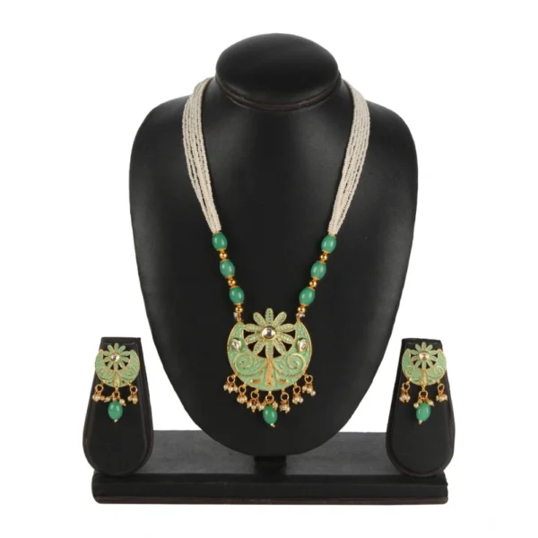 Women's Rose Gold Plated Alloy Necklace & Earings Set (Green) - Image 5