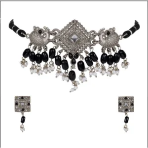 Women's Rose Gold Plated Alloy Necklace & Earings Set (Silver)