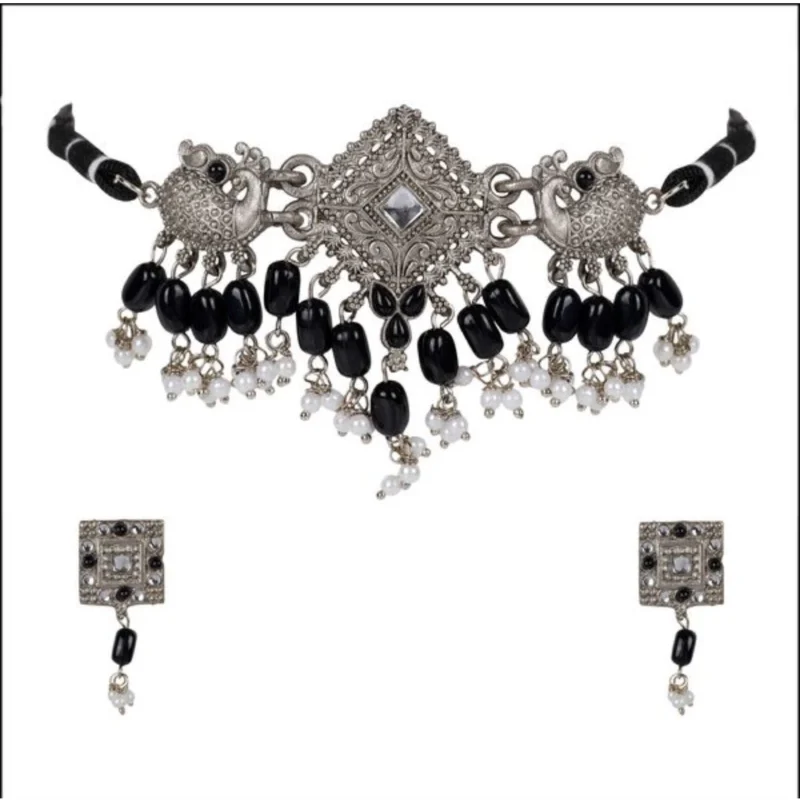 Women's Rose Gold Plated Alloy Necklace & Earings Set (Silver)