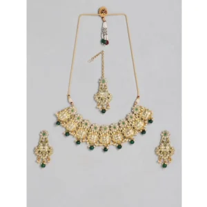 Women's Rose Gold Plated Alloy Necklace & Earings Set (Green)