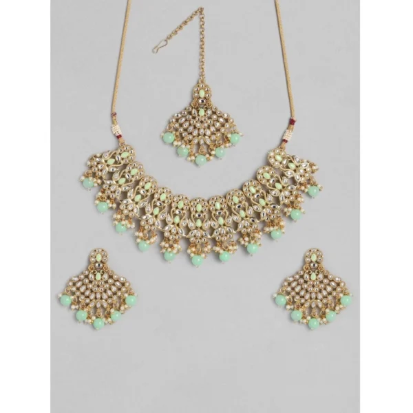 Women's Rose Gold Plated Alloy Necklace & Earings Set (Light Green) - Image 2