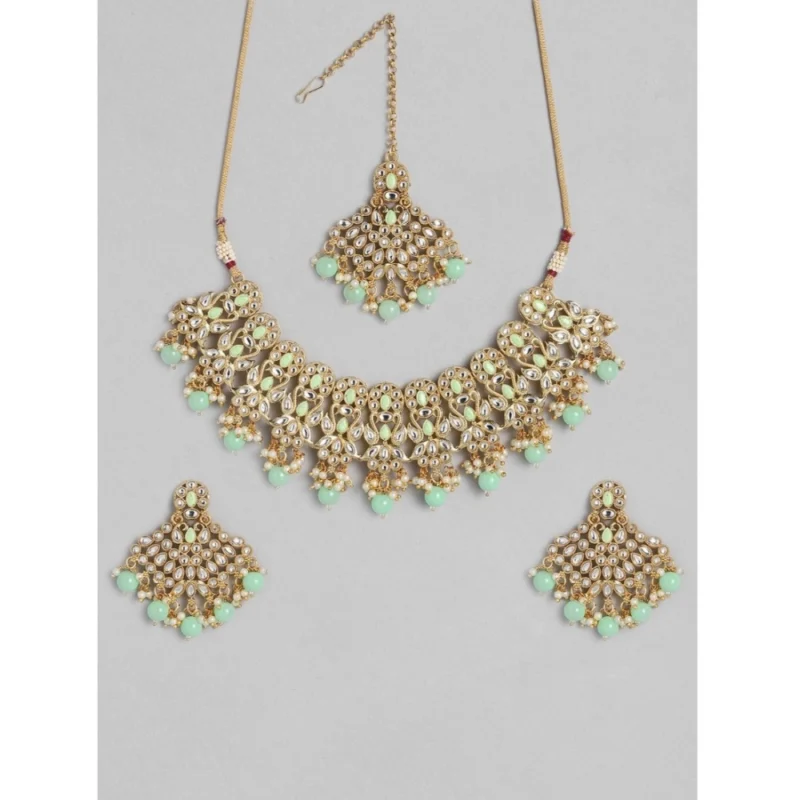Alternative view of Women's Rose Gold Plated Alloy Necklace & Earings Set (Light Green)