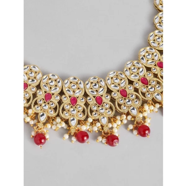 Women's Rose Gold Plated Alloy Necklace & Earings Set (Red) - Image 3