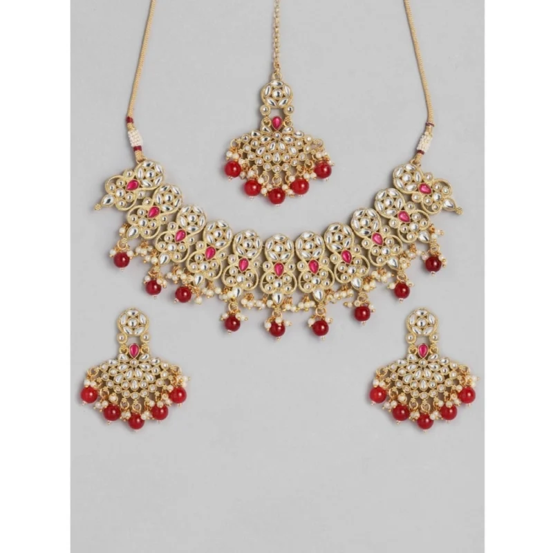 Alternative view of Women's Rose Gold Plated Alloy Necklace & Earings Set (Red)