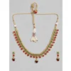 Women's Rose Gold Plated Alloy Necklace & Earings Set (Green & Red)