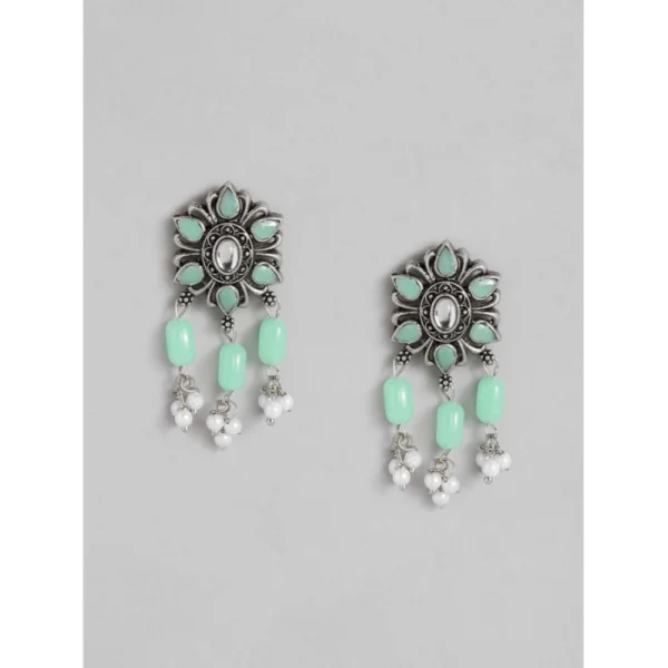Women's Rose Gold Plated Alloy Necklace & Earings Set (Light Green) - Image 3
