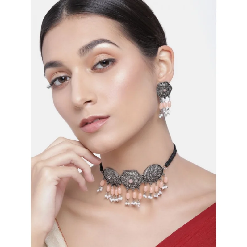 Alternative view of Women's Rose Gold Plated Alloy Necklace & Earings Set (Orange)