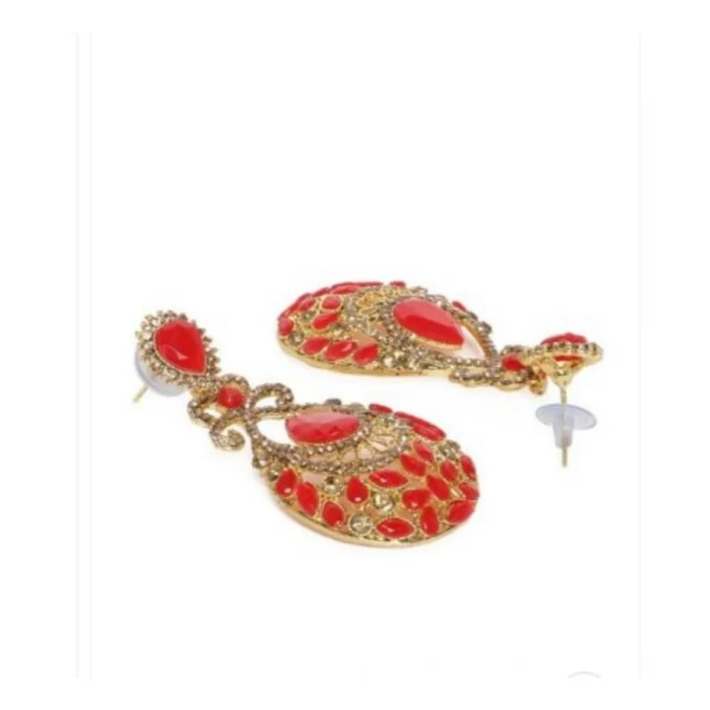 Alternative view of Women's Rose Gold Plated Alloy Earrings (Gold & Red)
