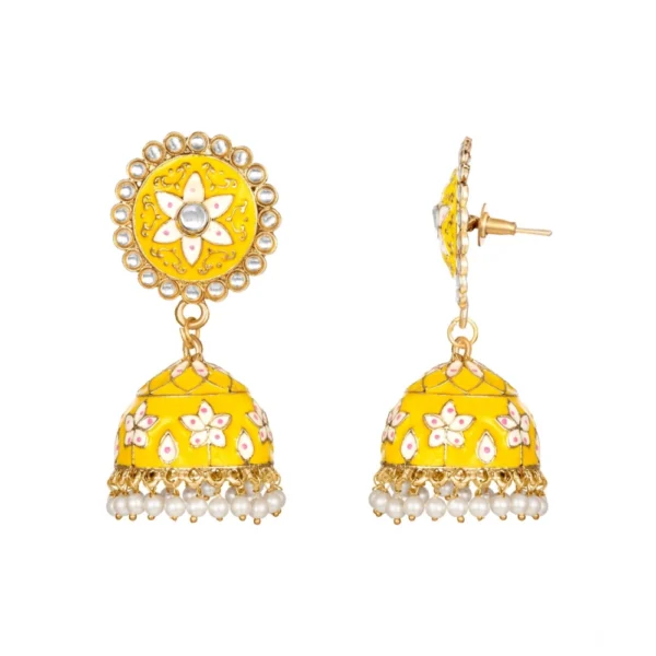 Women's Rose Gold Plated Alloy Earrings (Yellow) - Image 5