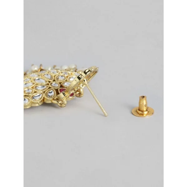 Women's Rose Gold Plated Alloy Kundan Earrings & Mangtikka (White) - Image 3