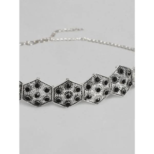 Women's Rose Gold Plated Alloy Choker (Silver & Black) - Image 2
