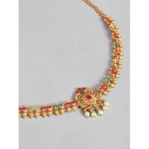 Women's Rose Gold Plated Alloy Hip Belt Kamarband (Red & Green) - Image 2