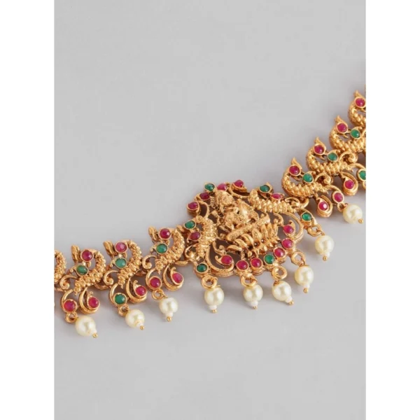 Women's Rose Gold Plated Alloy Hip Belt Kamarband (Red & Green) - Image 5