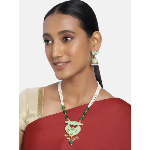 Women's Rose Gold Plated Alloy Necklace & Earings Set (Green) - Image 2