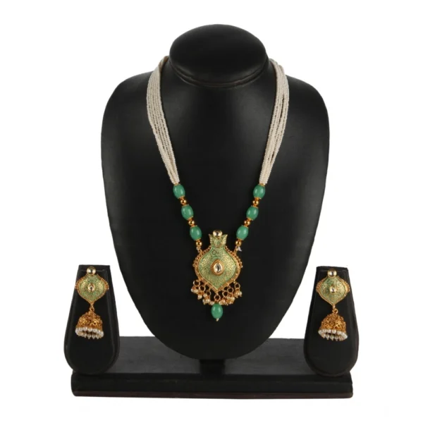 Women's Rose Gold Plated Alloy Necklace & Earings Set (Green) - Image 5