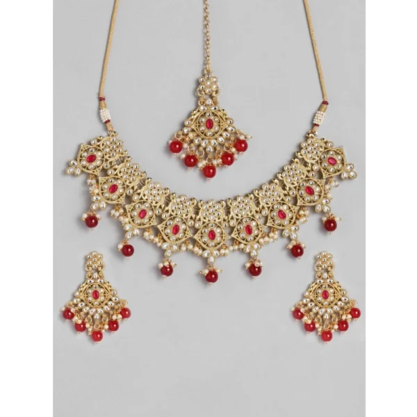 Women's Rose Gold Plated Alloy Necklace & Earings Set (Red) - Image 2