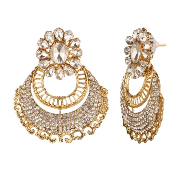 Women's Rose Gold Plated Alloy Kundan Earrings & Mangtikka (White) - Image 2
