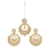 Women's Rose Gold Plated Alloy Kundan Earrings & Mangtikka (White)