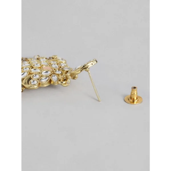 Women's Rose Gold Plated Alloy Kundan Earrings & Mangtikka (White) - Image 3