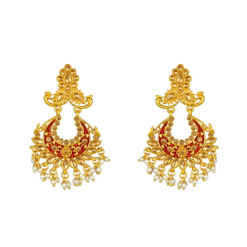 Alternative view of Women's Rose Gold Plated Alloy Kundan Earrings & Mangtikka (Maroon)