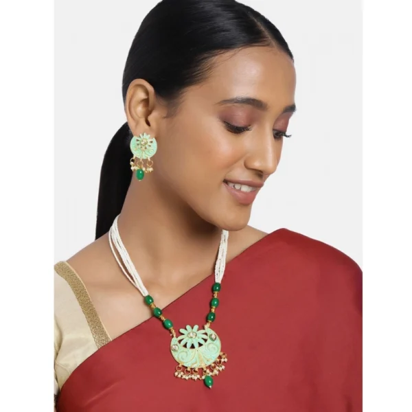 Women's Rose Gold Plated Alloy Necklace & Earings Set (Green) - Image 2
