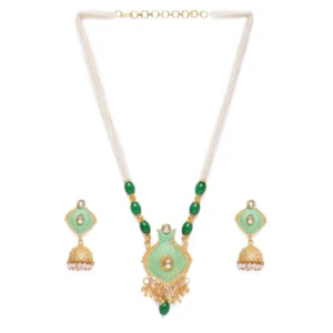 Women's Rose Gold Plated Alloy Necklace & Earings Set (Green)