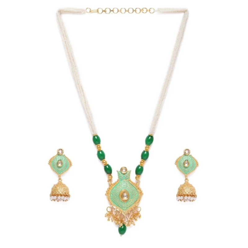 Women's Rose Gold Plated Alloy Necklace & Earings Set (Green)