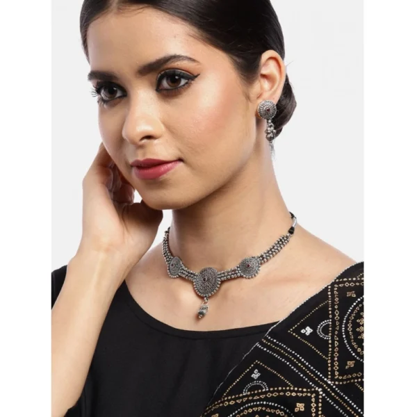 Women's Rose Gold Plated Alloy Necklace & Earings Set (Silver) - Image 2