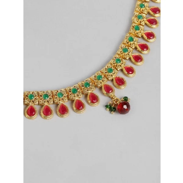 Women's Rose Gold Plated Alloy Necklace & Earings Set (Green & Red) - Image 2
