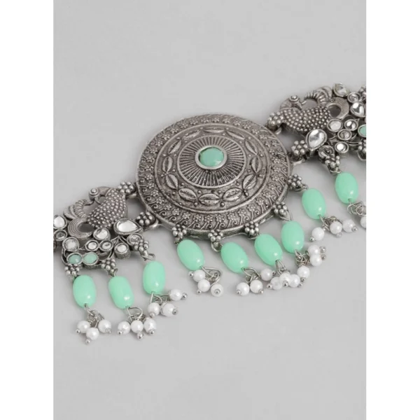 Women's Rose Gold Plated Alloy Necklace & Earings Set (Light Green) - Image 2