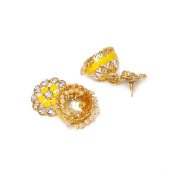 Women's Rose Gold Plated Alloy Earrings (Yellow) - Image 4
