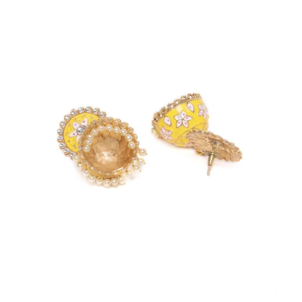 Women's Rose Gold Plated Alloy Earrings (Yellow) - Image 3