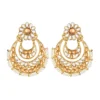 Women's Rose Gold Plated Alloy Kundan Earrings & Mangtikka (White & Gold)
