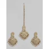 Women's Rose Gold Plated Alloy Kundan Earrings & Mangtikka (White)