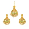 Women's Rose Gold Plated Alloy Kundan Earrings & Mangtikka (Green)