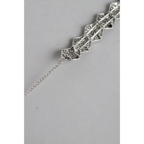 Women's Rose Gold Plated Alloy Choker (Silver & Black) - Image 4