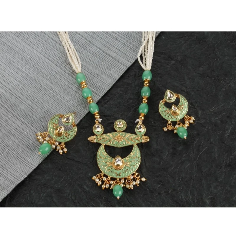 Alternative view of Women's Rose Gold Plated Alloy Necklace & Earings Set (Green)