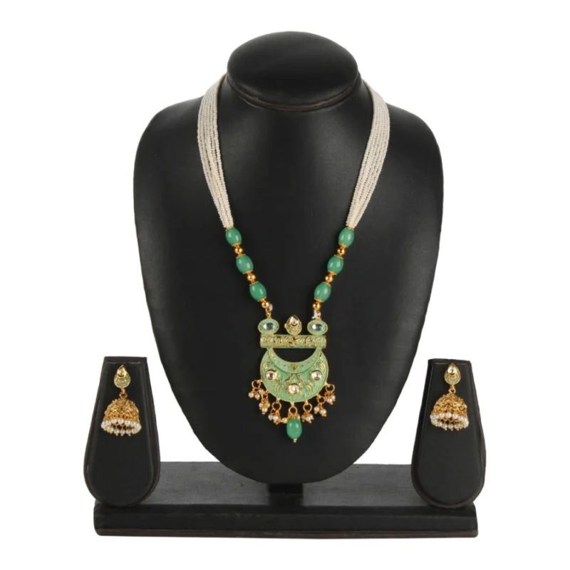 Alternative view of Women's Rose Gold Plated Alloy Necklace & Earings Set (Green)