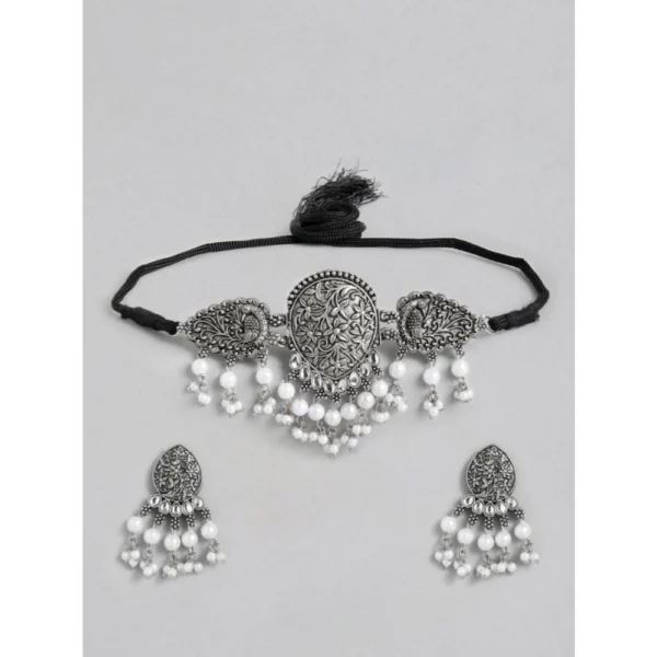 Women's Rose Gold Plated Alloy Necklace & Earings Set (Silver)