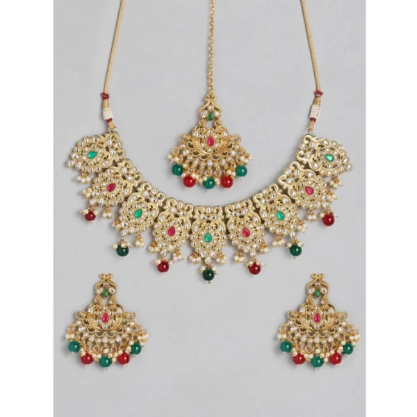 Women's Rose Gold Plated Alloy Necklace & Earings Set (Light Green) - Image 2